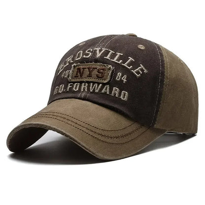 Distressed Washed Cotton Baseball Cap – Letter Embroidery Dome Hat