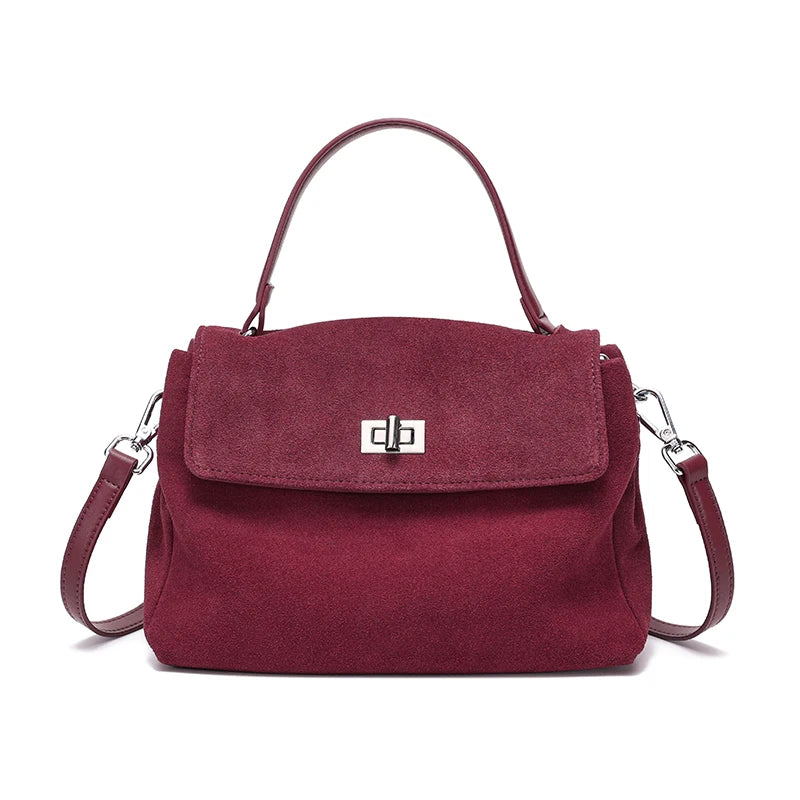 Suede Leather Crossbody Bag for Women – Luxury Designer Shoulder Handbag