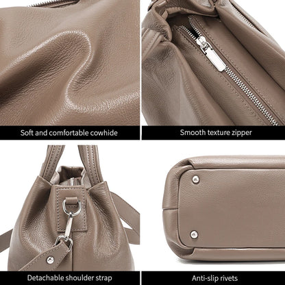 Genuine Cowhide Leather Bucket Tote Bag for Women – Large Capacity