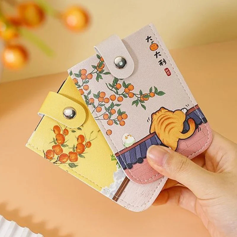 RFID Blocking Mini Card Wallet with Pull-Out Slot & Chinese Art Print