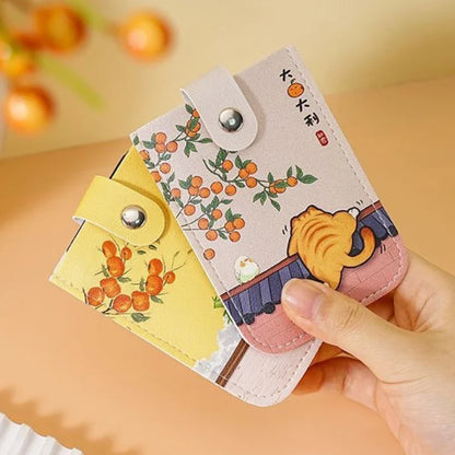 RFID Blocking Mini Card Wallet with Pull-Out Slot & Chinese Art Print