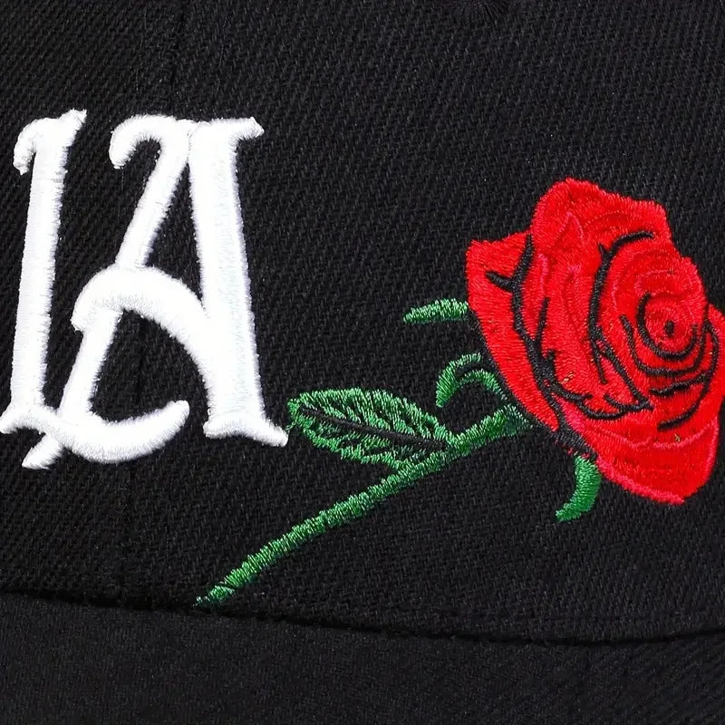 LA Rose Embroidery Baseball Cap – Adjustable Snapback Hat for Men & Women