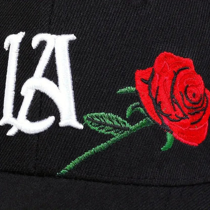 LA Rose Embroidery Baseball Cap – Adjustable Snapback Hat for Men & Women