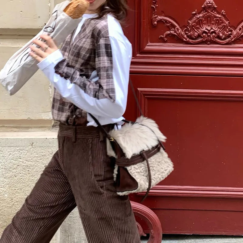 Faux Fur Tote Bag Women S Bucket Plush Luxury Design Ladies Handbags Soft Winter Crossbody Shoulder