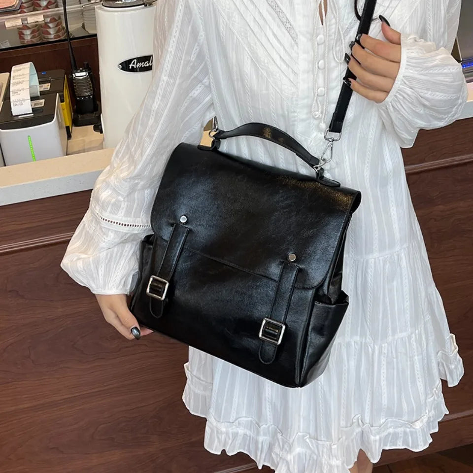Leather Women's Backpack – Vintage College Style Shoulder Bag