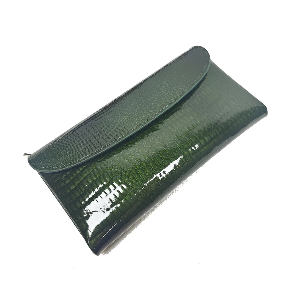 Patent Leather Long Wallet Women Crocodile Pattern Clutch Purse