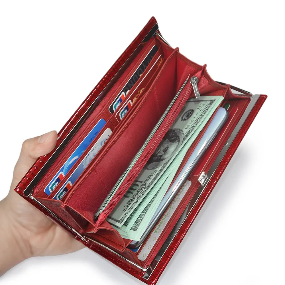 Luxury Slim Long Wallet for Women – Lizard Pattern Leather