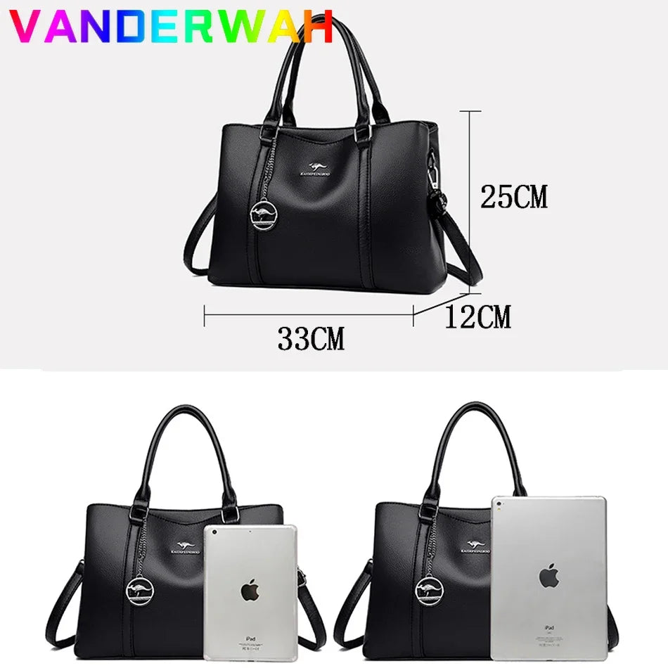 Women's Leather Tote Bag – Large Capacity Shoulder & Crossbody Handbag