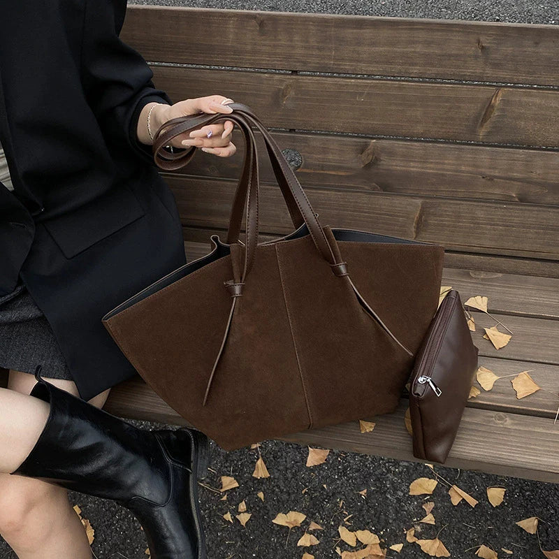 Faux Suede Tote Bag for Women – Luxury Large Capacity Shoulder Bag