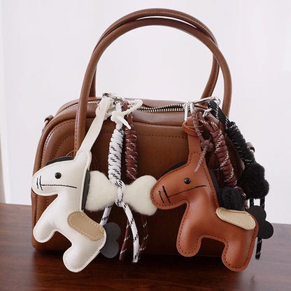 Plush Pony Keychain Bag Charm with Braided Rope Tassel