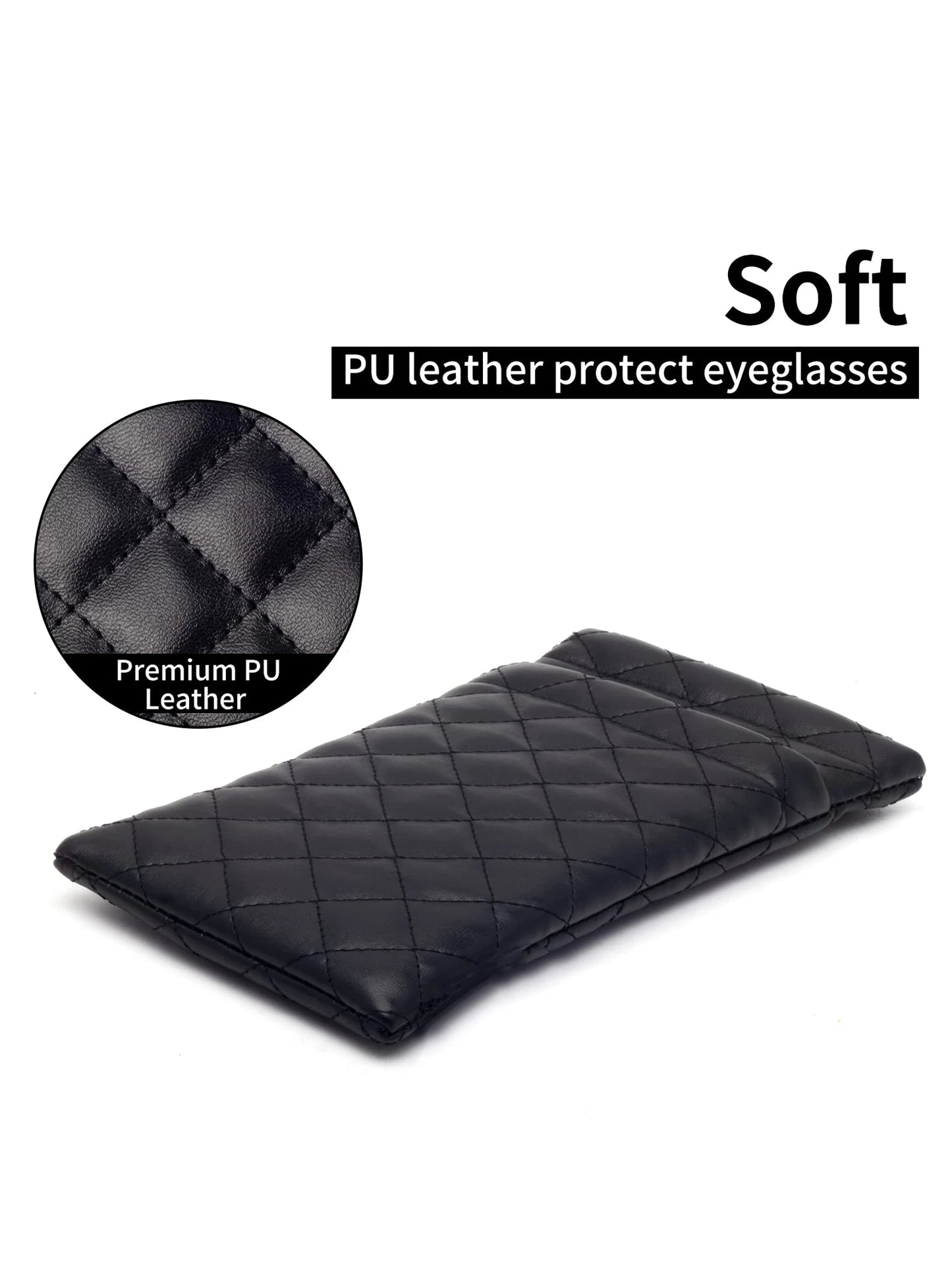 Soft PU Leather Double Glasses Case – Quilted Argyle Squeeze-Top