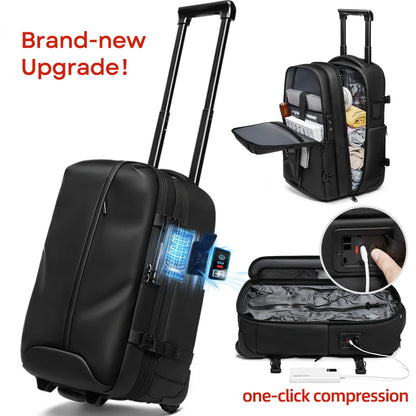 Vacuum Compression Travel Backpack with Wheels – Large Capacity Trolley Luggage Bag