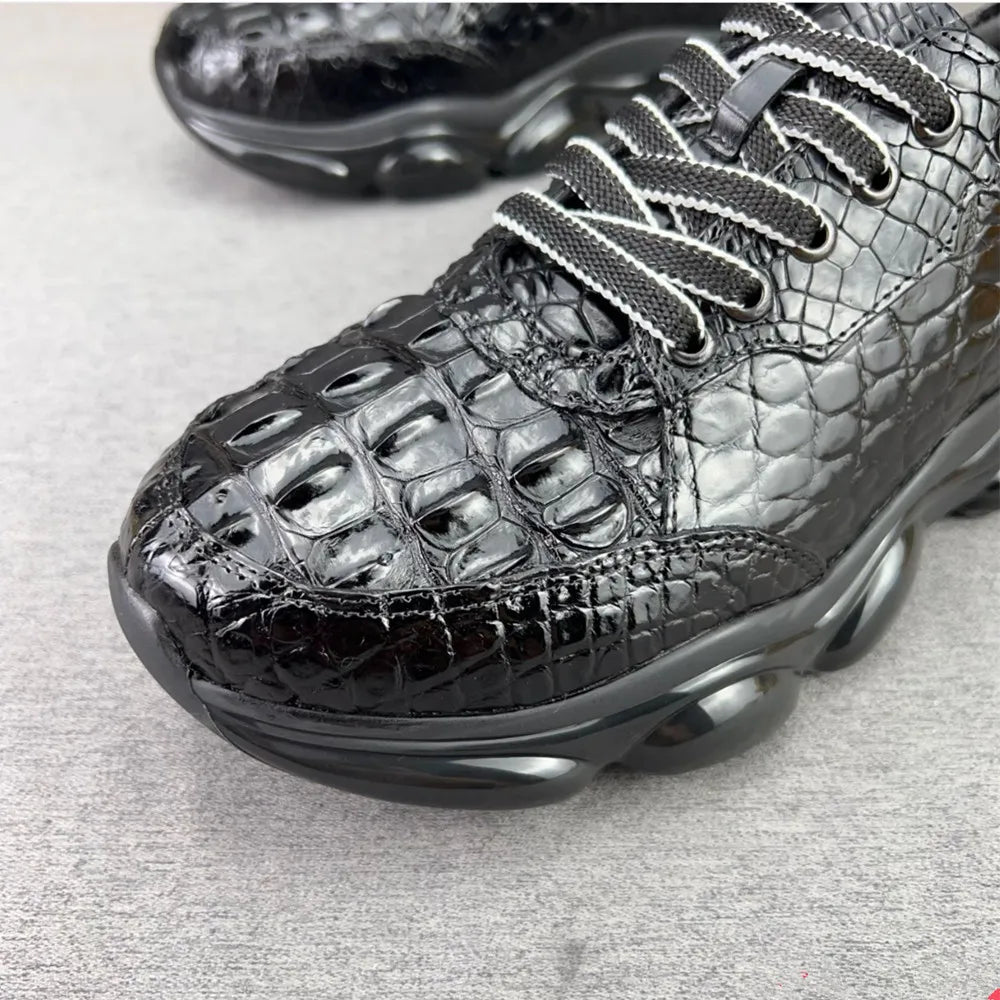 Genuine Crocodile Leather Men's Casual Lace-Up Sneakers