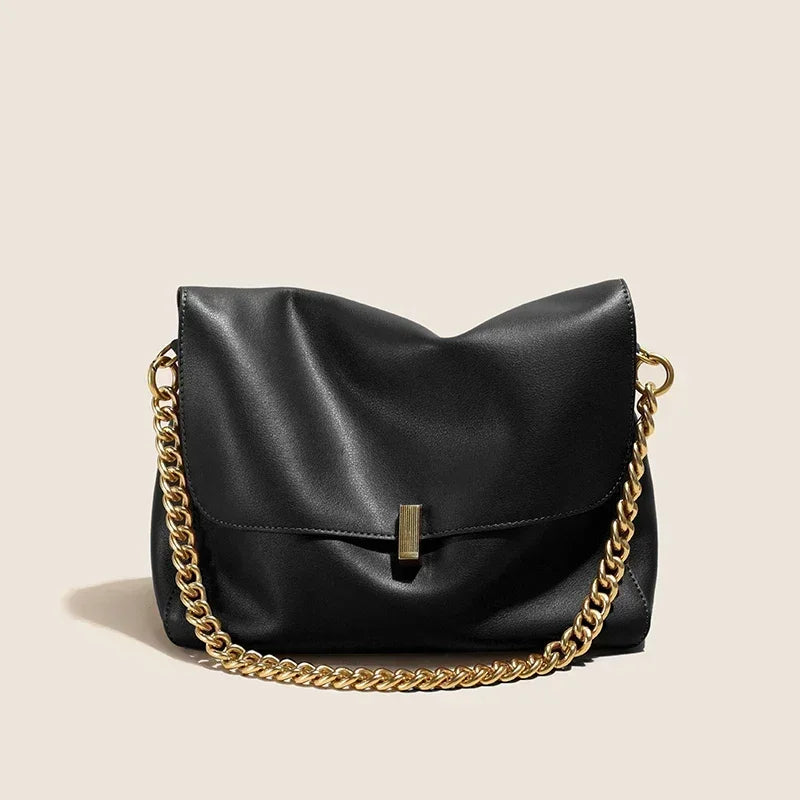 Genuine Leather Chain Shoulder Bag for Women – Luxury Crossbody Tote