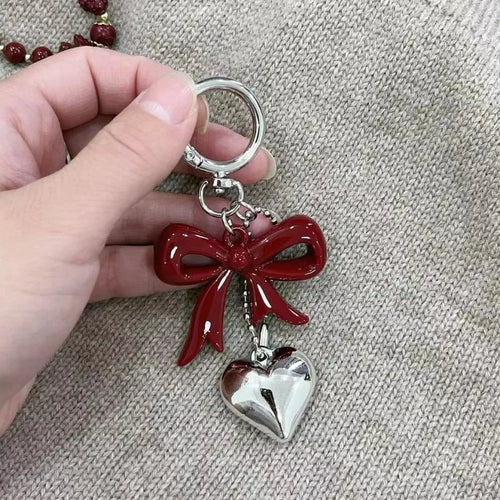 Heart Bow Keychain Bag Charm – Cute Acrylic Pendant for Women