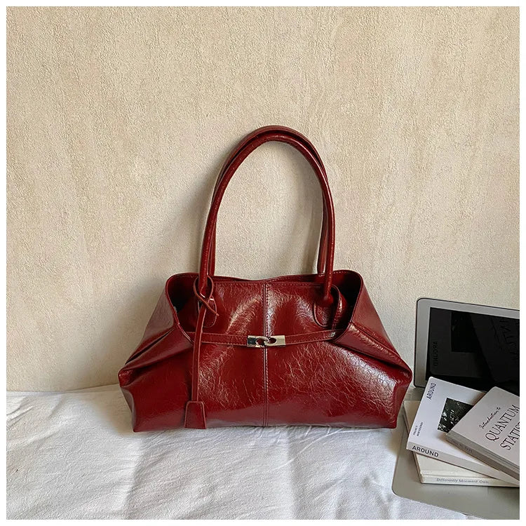 Large Capacity Pleated Leather Tote Bag for Women
