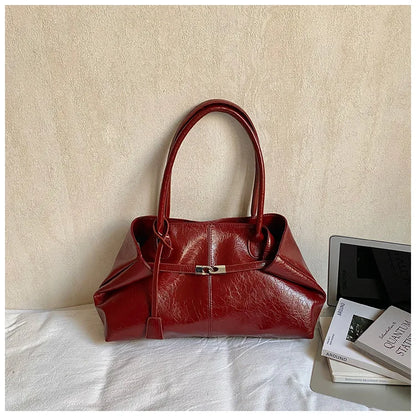 Large Capacity Pleated Leather Tote Bag for Women