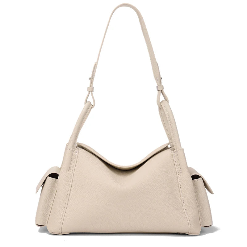 Genuine Cowhide Leather Hobo Shoulder Bag – Pebbled Minimalist Style