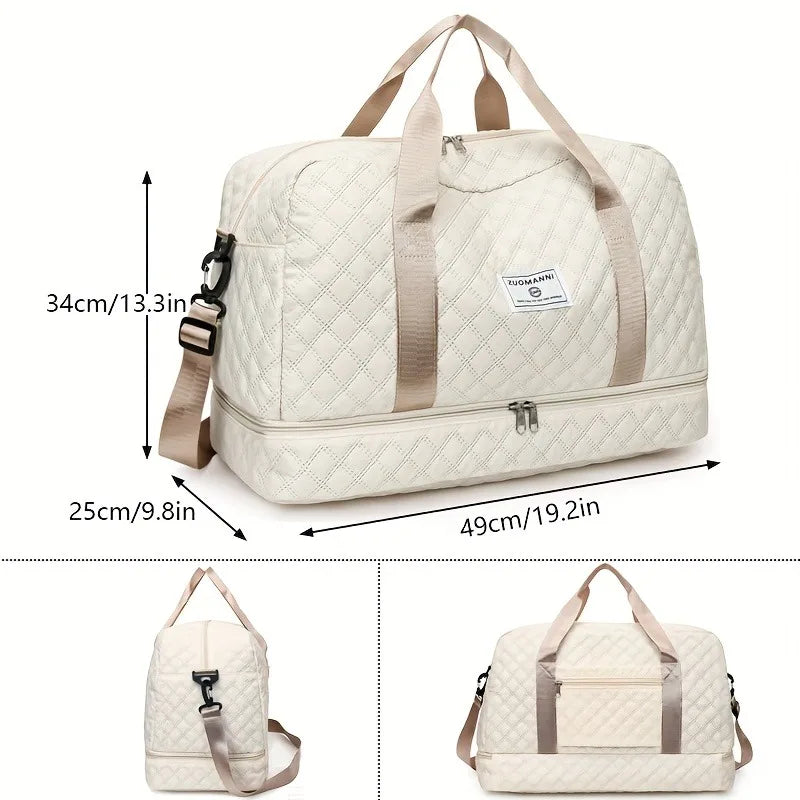 Diamond Quilted Duffle Bag – Large Capacity Travel & Gym Bag for Women