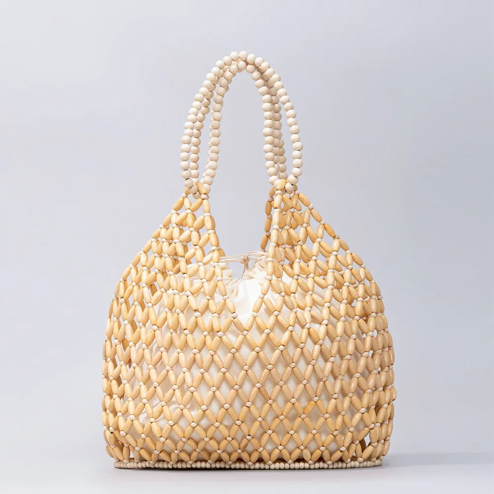 Wood Bead Tote Bag – Women's Handwoven Beach Handbag