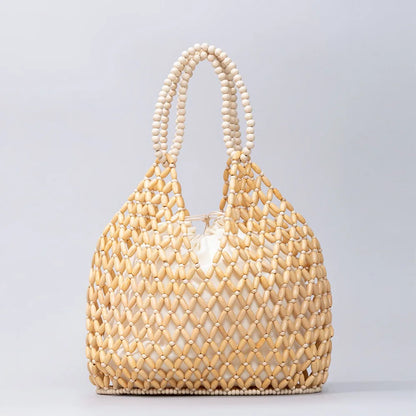 Wood Bead Tote Bag – Women's Handwoven Beach Handbag