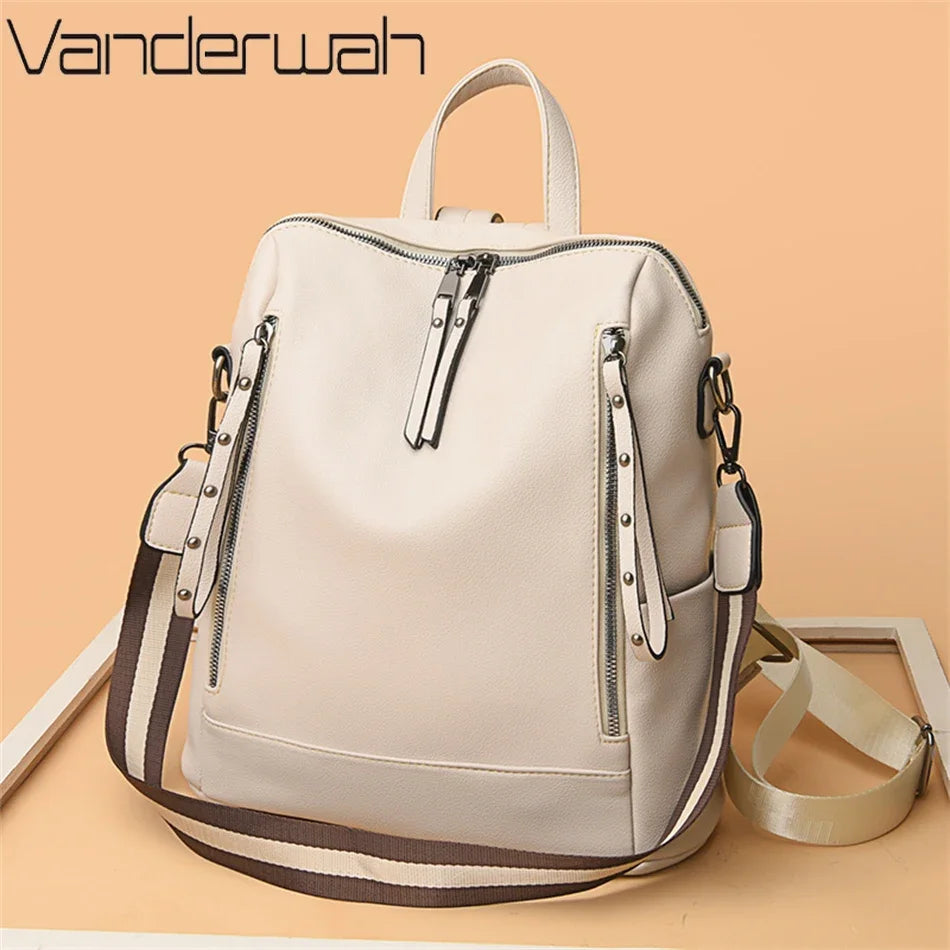 Leather Backpack for Women – Waterproof Anti-Theft Bag