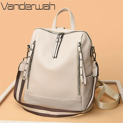 Leather Backpack for Women – Waterproof Anti-Theft Bag