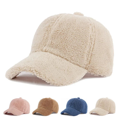 Fluffy Lamb Wool Baseball Cap – Warm Winter Hat