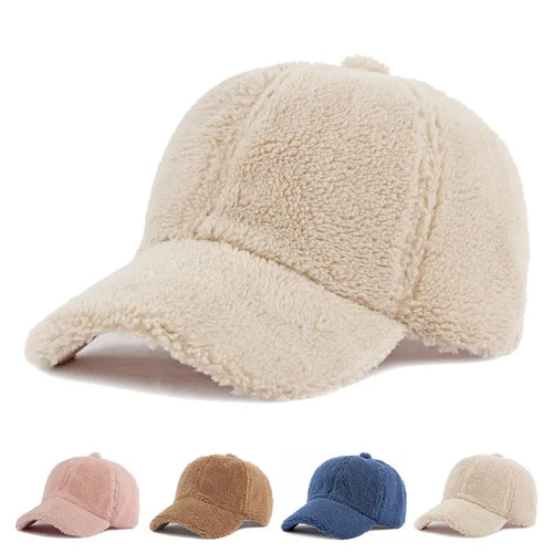 Fluffy Lamb Wool Baseball Cap – Warm Winter Hat