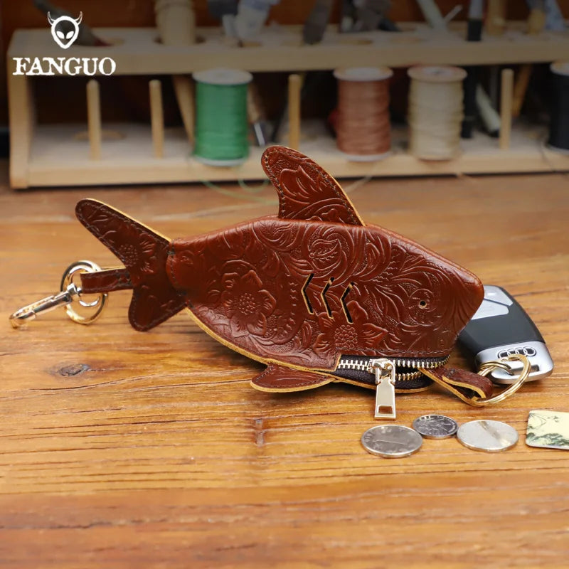 Leather Coin Purse & Key Ring Holder – Floral Embossed