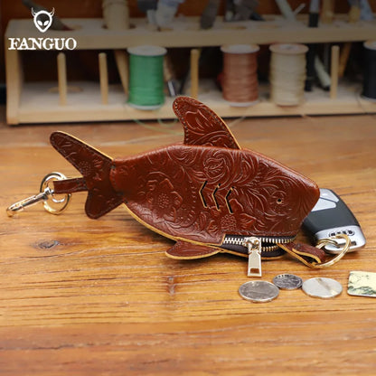 Leather Coin Purse & Key Ring Holder – Floral Embossed