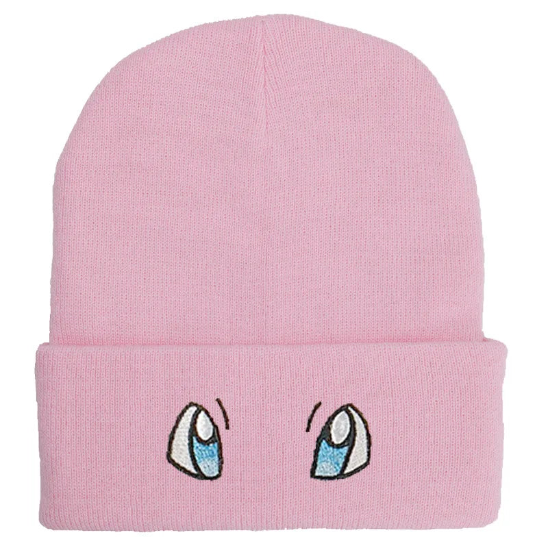 Unisex Cartoon Embroidered Big Eye Beanies Casual Hats Knitted Winter Warm Hat Hip Hop Skull Bonnet