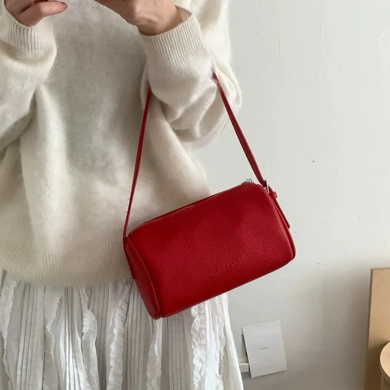 Cylindrical Shoulder Bag – Minimalist Leather Handbag for Women