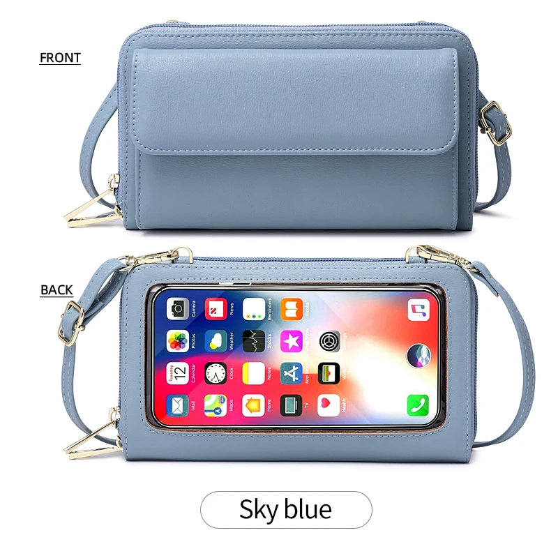 Touchscreen Crossbody Phone Wallet for Women – Zipper Purse with Clear Window