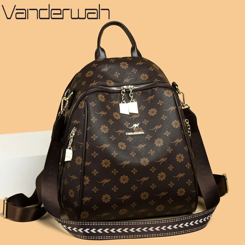 Designer Print Leather Backpack for Women – Large Capacity