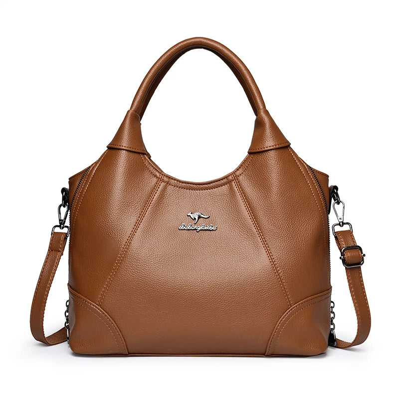 Large Capacity Leather Women's Handbag – 3-Layer Shoulder & Crossbody Bag