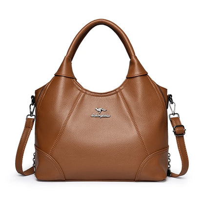 Large Capacity Leather Women's Handbag – 3-Layer Shoulder & Crossbody Bag
