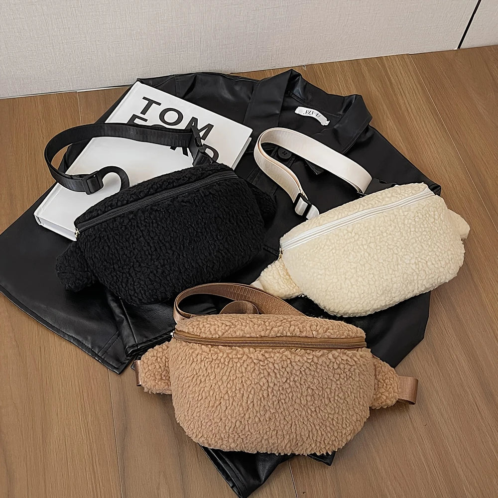 Women's Lamb Wool Chest Bag Large Capacity Crossbody Bag