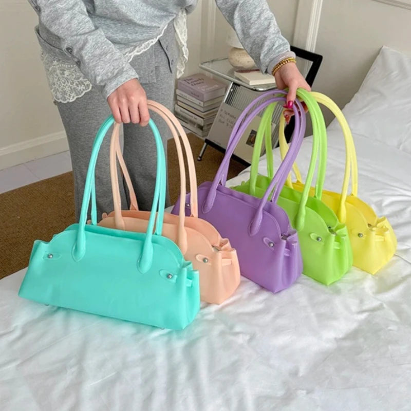 Women's PVC Shoulder Bag Solid Color Casual Tote Handbag