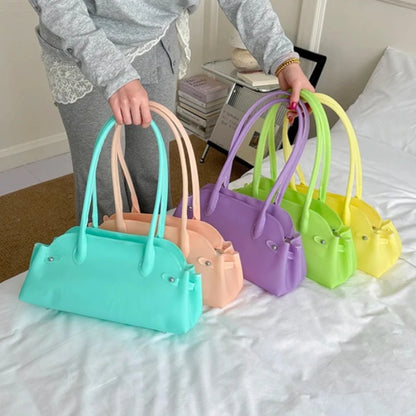 Women's PVC Shoulder Bag Solid Color Casual Tote Handbag