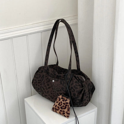Wild Leopard Print Handbag Large Capacity Tote Bag Minimalist Nylon Women Shoulder Armpit Retro