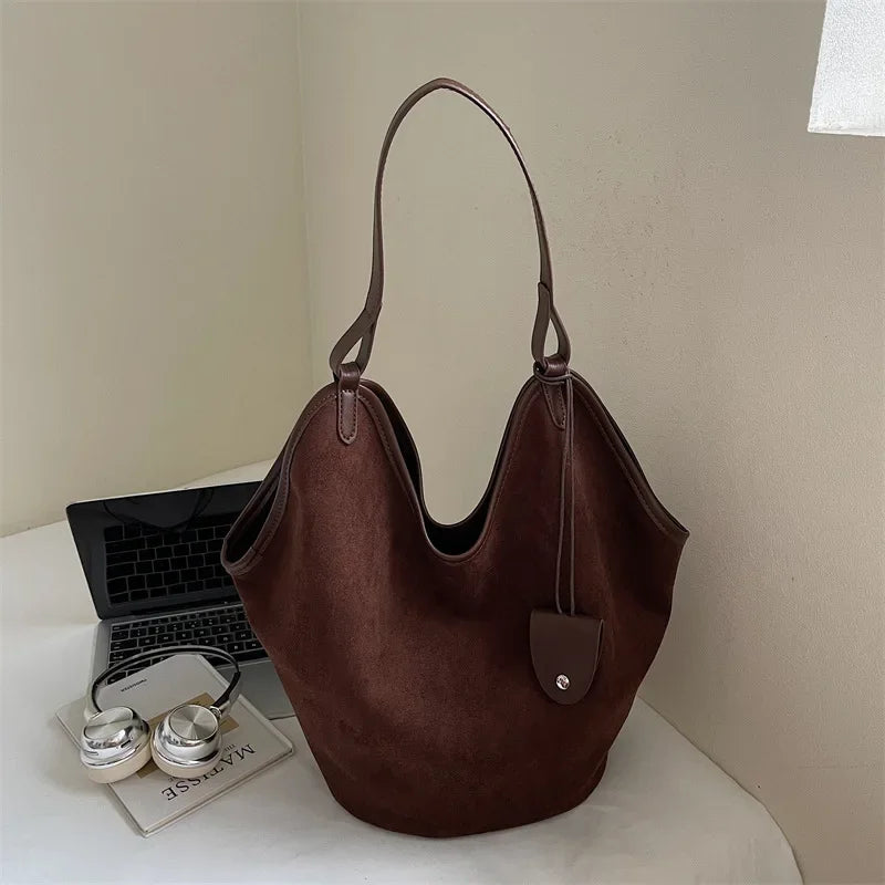 Suede Shoulder Tote Bag – Retro Large Capacity Women's Handbag