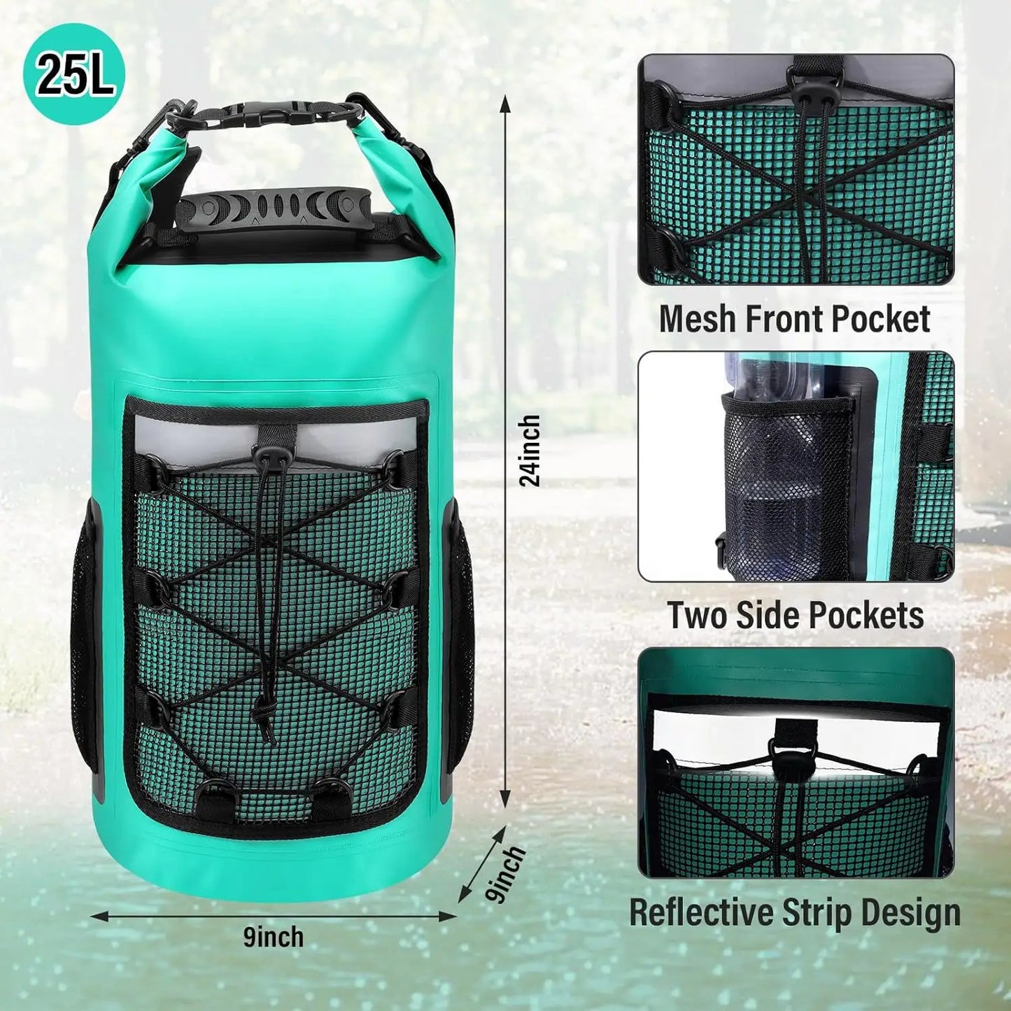 25L Waterproof Roll-Top Dry Bag Backpack for Beach & Water Sports