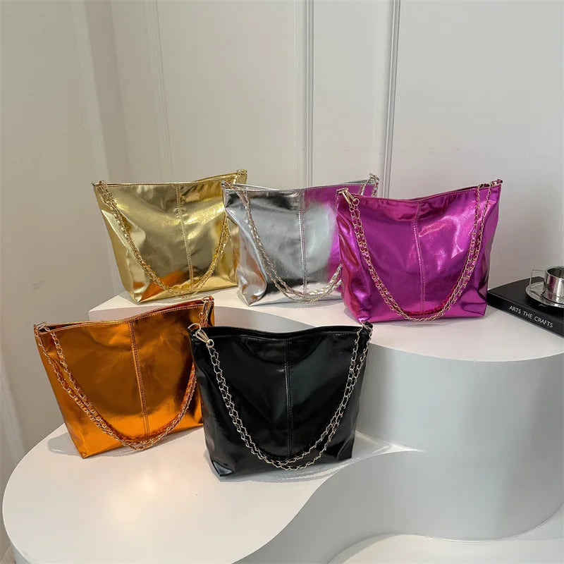 Glossy PU Leather Tote Bag for Women