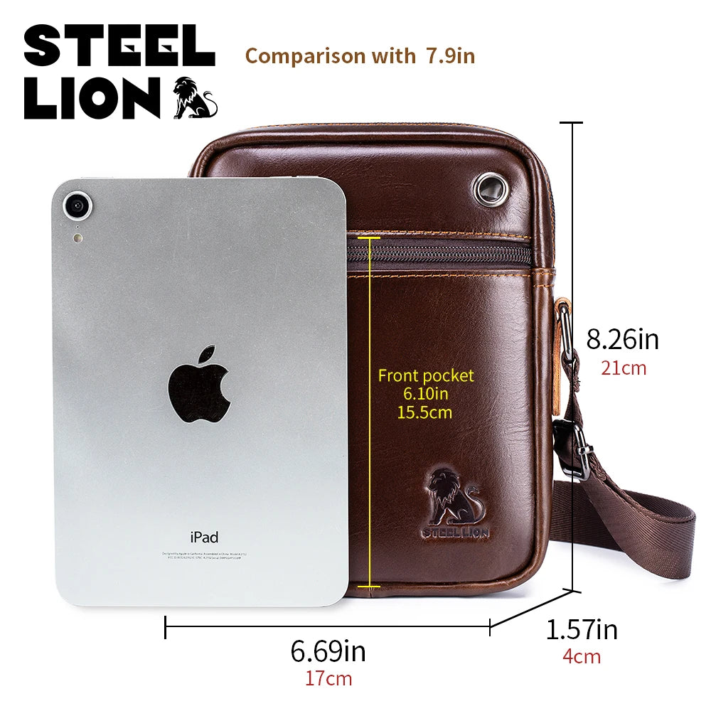 Steel Lion Men's Genuine Leather Crossbody Bag