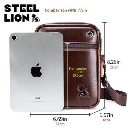 Steel Lion Men's Genuine Leather Crossbody Bag