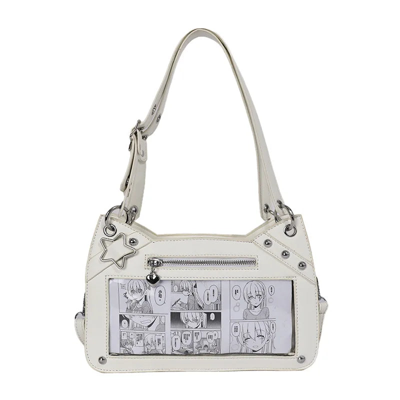 Y2K Ita Bag - Star Rivet Transparent Window Shoulder Bag for Women