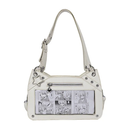 Y2K Ita Bag - Star Rivet Transparent Window Shoulder Bag for Women