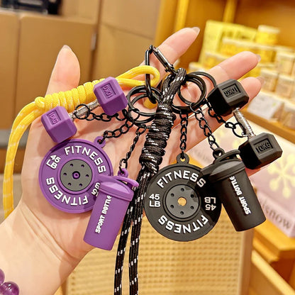 Gym Fitness Keychain Set – Dumbbell, Weight Plate & Shaker Charm