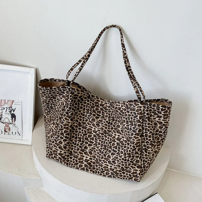 Leopard Print Canvas Tote Bag – Large Shoulder Handbag for Women